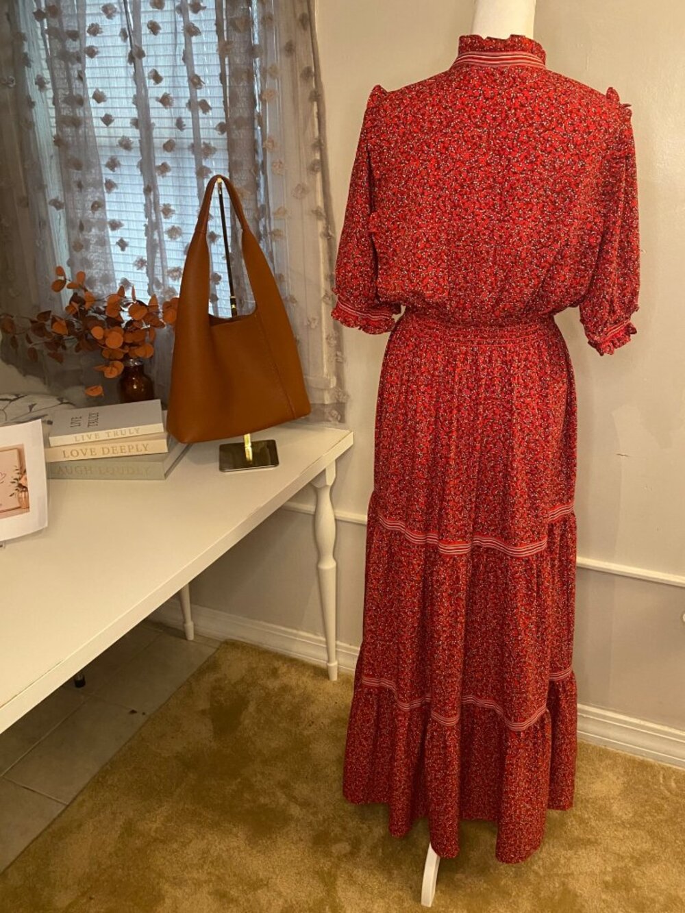Max Studio Red Floral Boho Midi Maxi Dress Women's XL - Picture 4 of 6